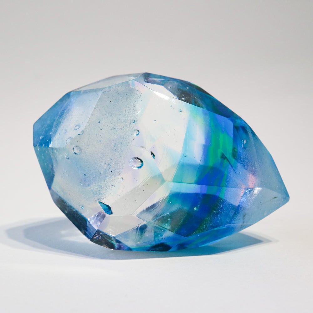 空想鉱物工作所】空想鉱石硝子 No.1283「蒼虹雲・石ノ礫」/蓄光