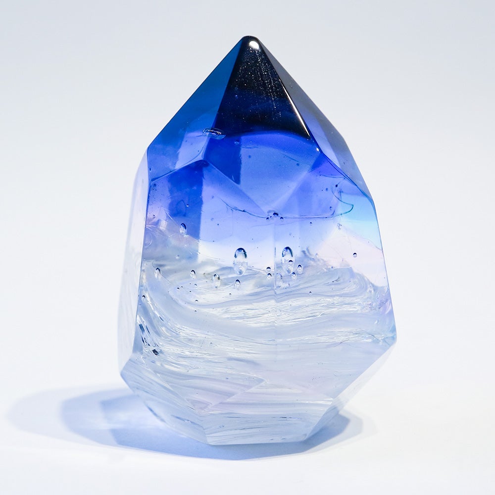 青色鉱石 自然結晶 空想鉱物工作所】空想鉱石硝子 No.1186「渦雲・柱状結晶